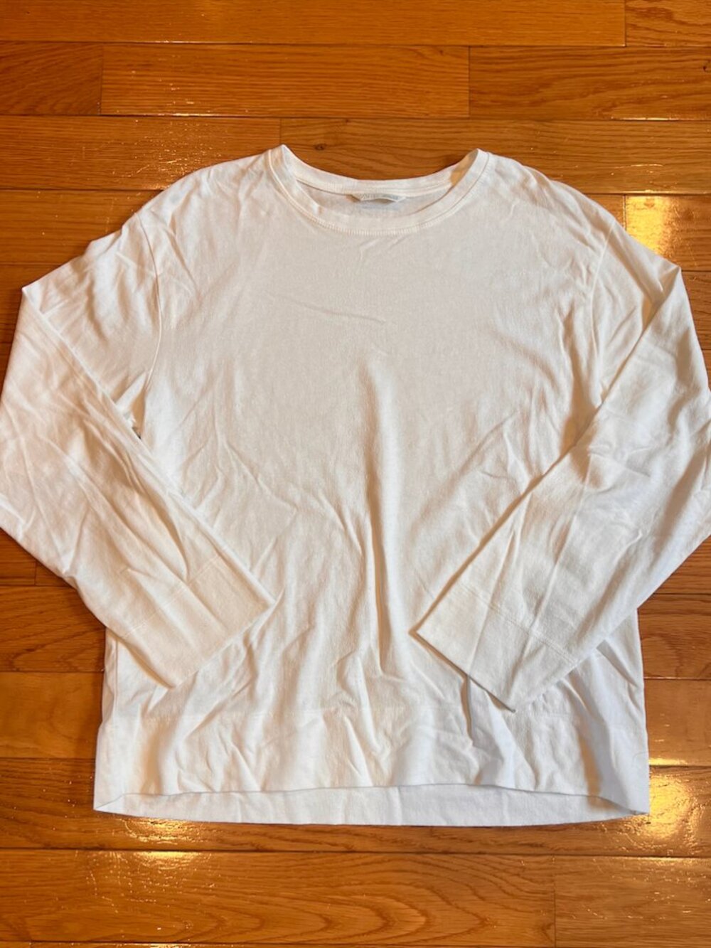 Zara White Long Sleeve Crew Neck Cotton Basic T-Shirt Size Large